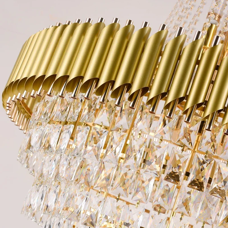 Lustre moderno de luxo para sala de estar, dourado, decoração de casa, escada, luminária grande, design espiral, corredor, luz de cristal