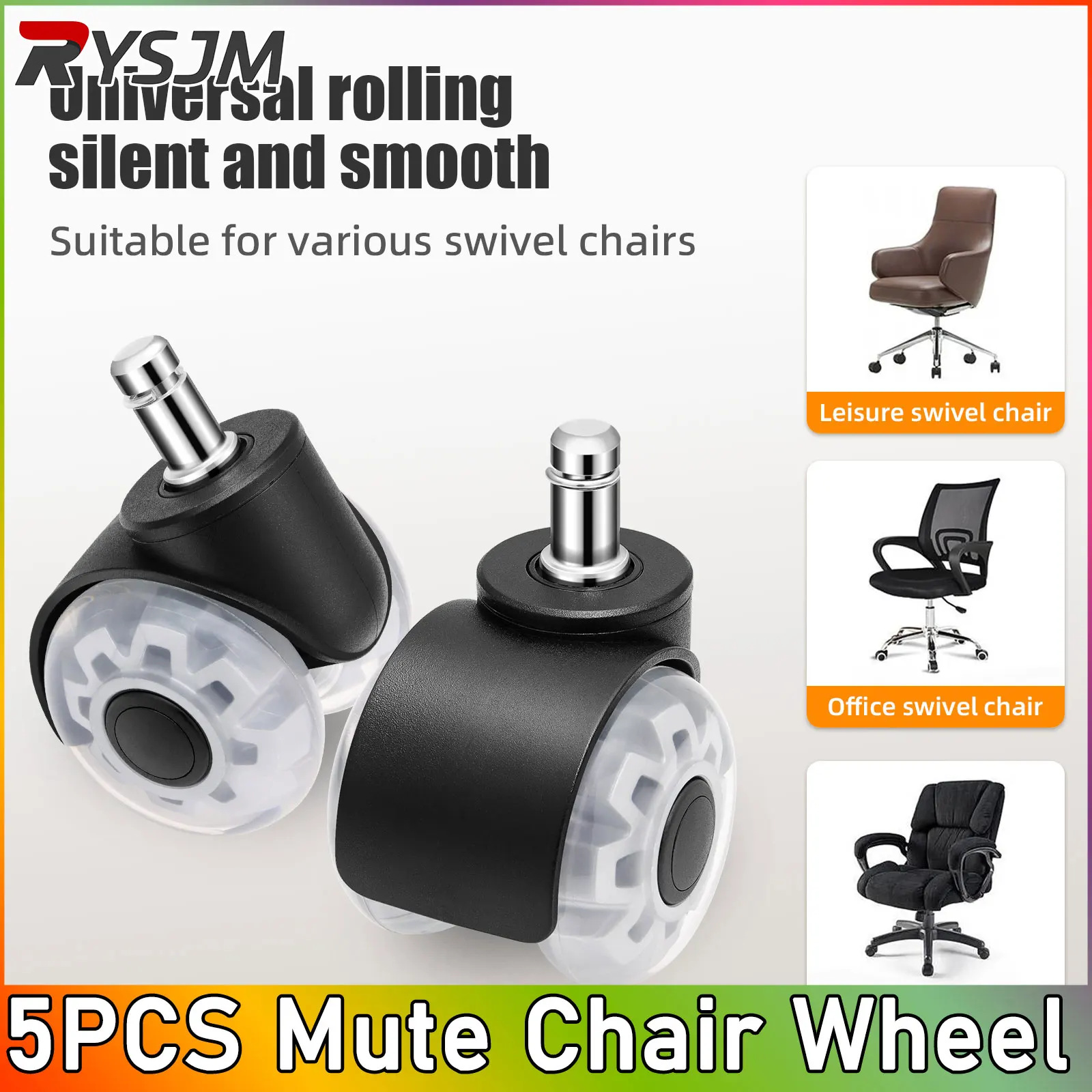 5Pcs Rubber Mute Wheel 2-inch 11mm Mute Double Caster Furniture Circlip Pulley Office Chair Universal Wheel For Replace Furn