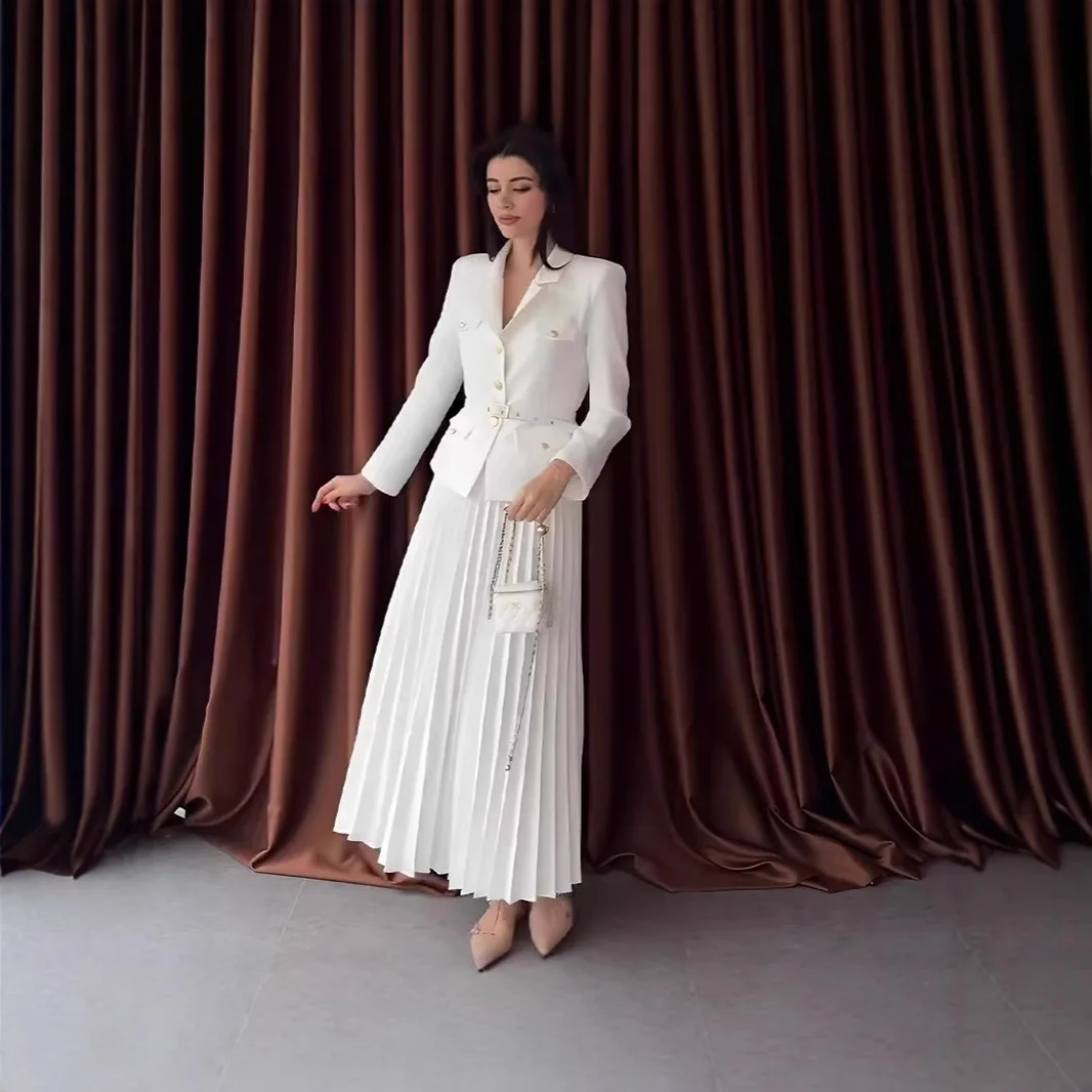 

2025 Temperament Long Skirt Suit Women's Pleated Skirt