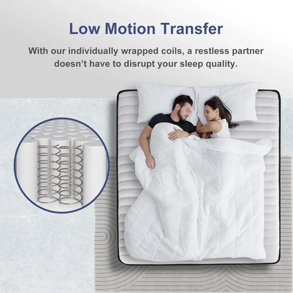 12 Inch Hybrid Mattress with Memory Foam & Pocket Springs, Ergonomic Design for Pressure Relief,Medium Firm Feel