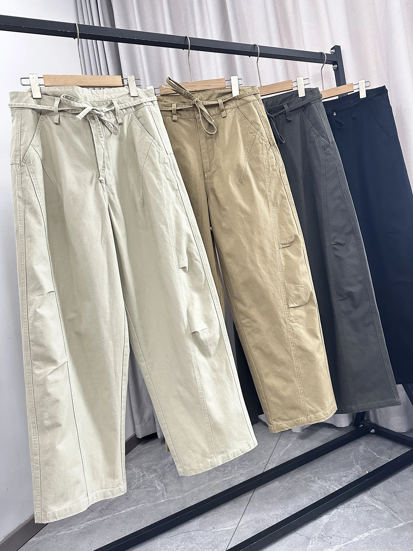 Classic American Retro 3D Tailored Men's Loose Wide Leg Cotton Khaki Paratrooper Workwear Trousers Fashionable Straight Leg H...