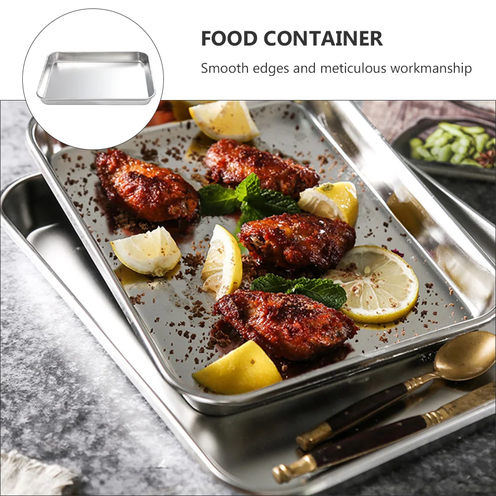 

Stainless Steel Baking Tray Oven Pan Food Storage Dessert Plate BBQ Picnic Party Camping Housewarming Gift Silver Metal