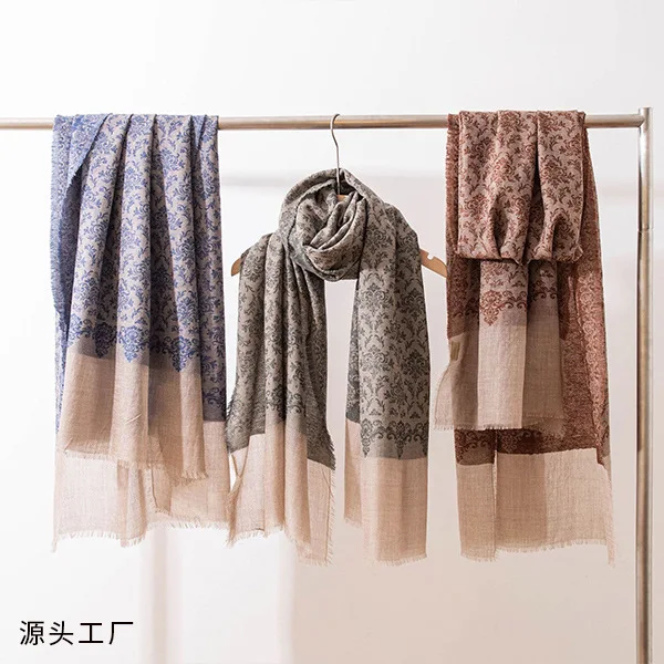 

Spring Thin Printed Cashmere Scarf Velvet Short Tassel High-Grade Air Conditioning Shawl to Give Mom