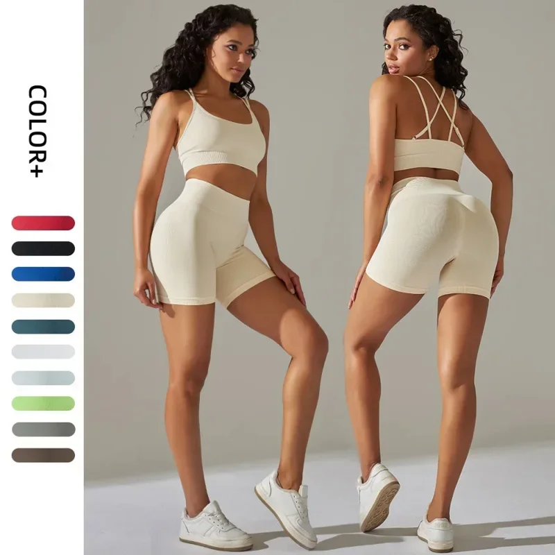 

2 Pieces Gym Set Women Running Yoga Clothing Crop Bra Shorts Sets Sport Workout Clothes Gym Wear Outfit Fitness Suits Sportswear