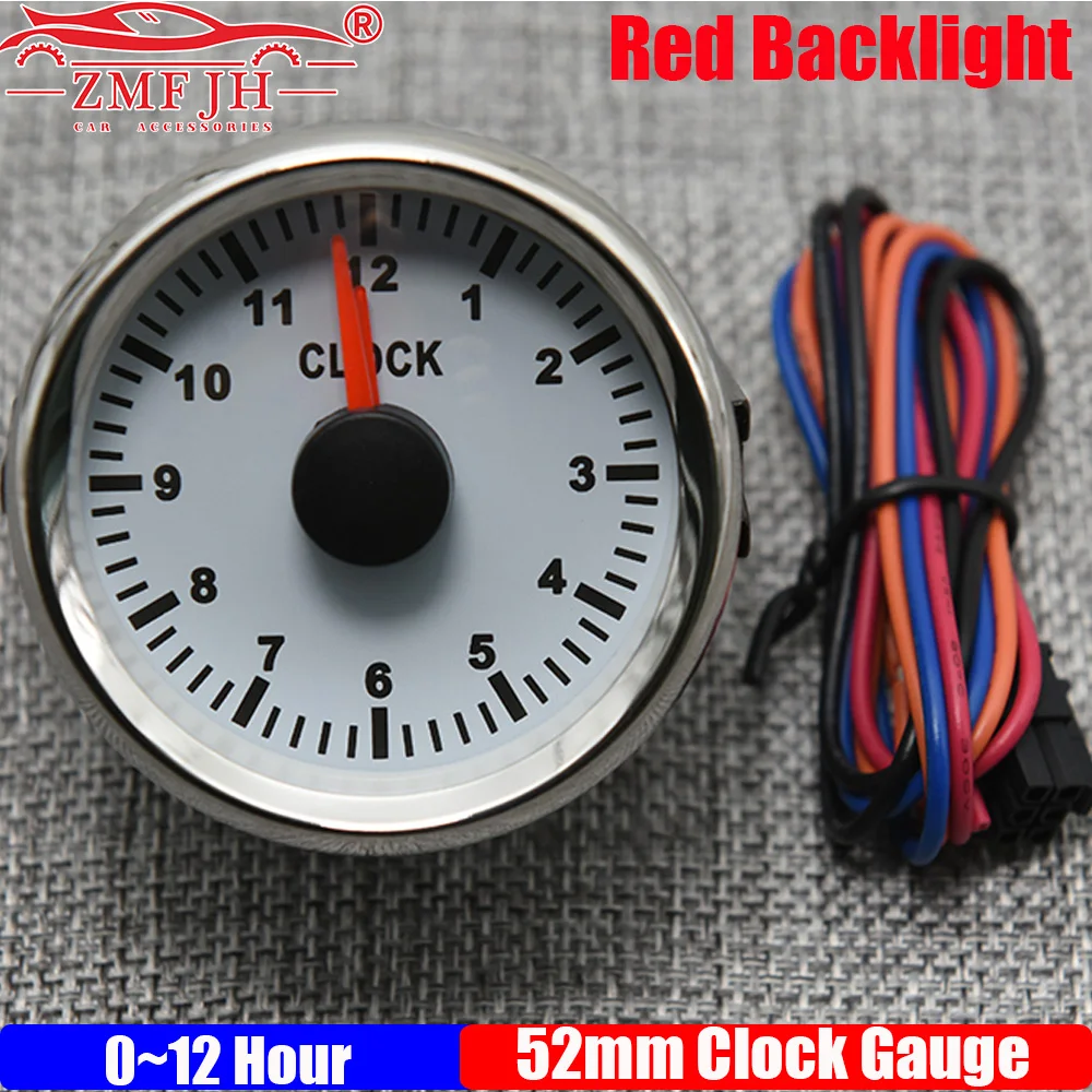 

ZMFJH 0-12 Hours 2"52MM Colck Gauge Meter with Red Backlight Pointer Hourmeter Instrument for All Auto Car Boat Yacht Motor