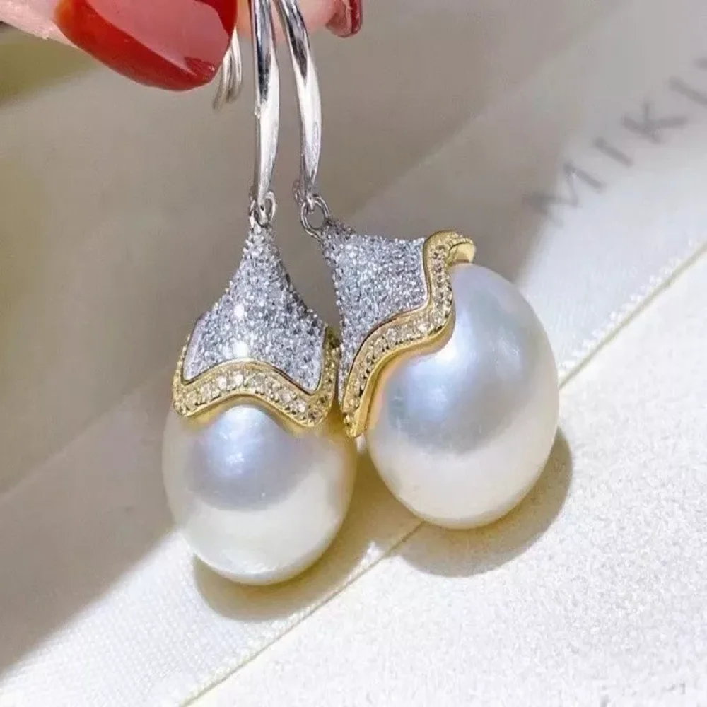 

Authentic HUGEsouth Sea 11-12mm Round AAAA White Pearl Pendant Earrings 925S