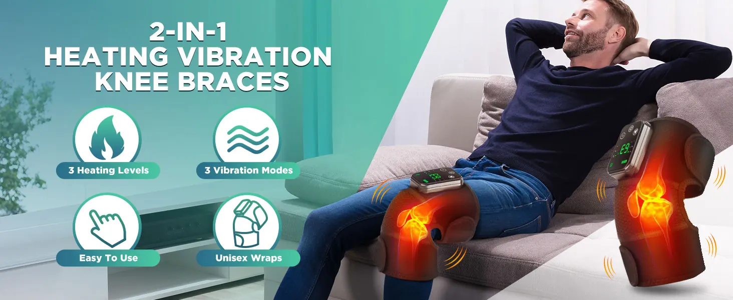 Heated Vibrating Knee Pads for Joint Far-infrared Knee,Shoulder & Elbow Pad 3 in 1 Brace Hot Compress USB Charging Warmer Strap