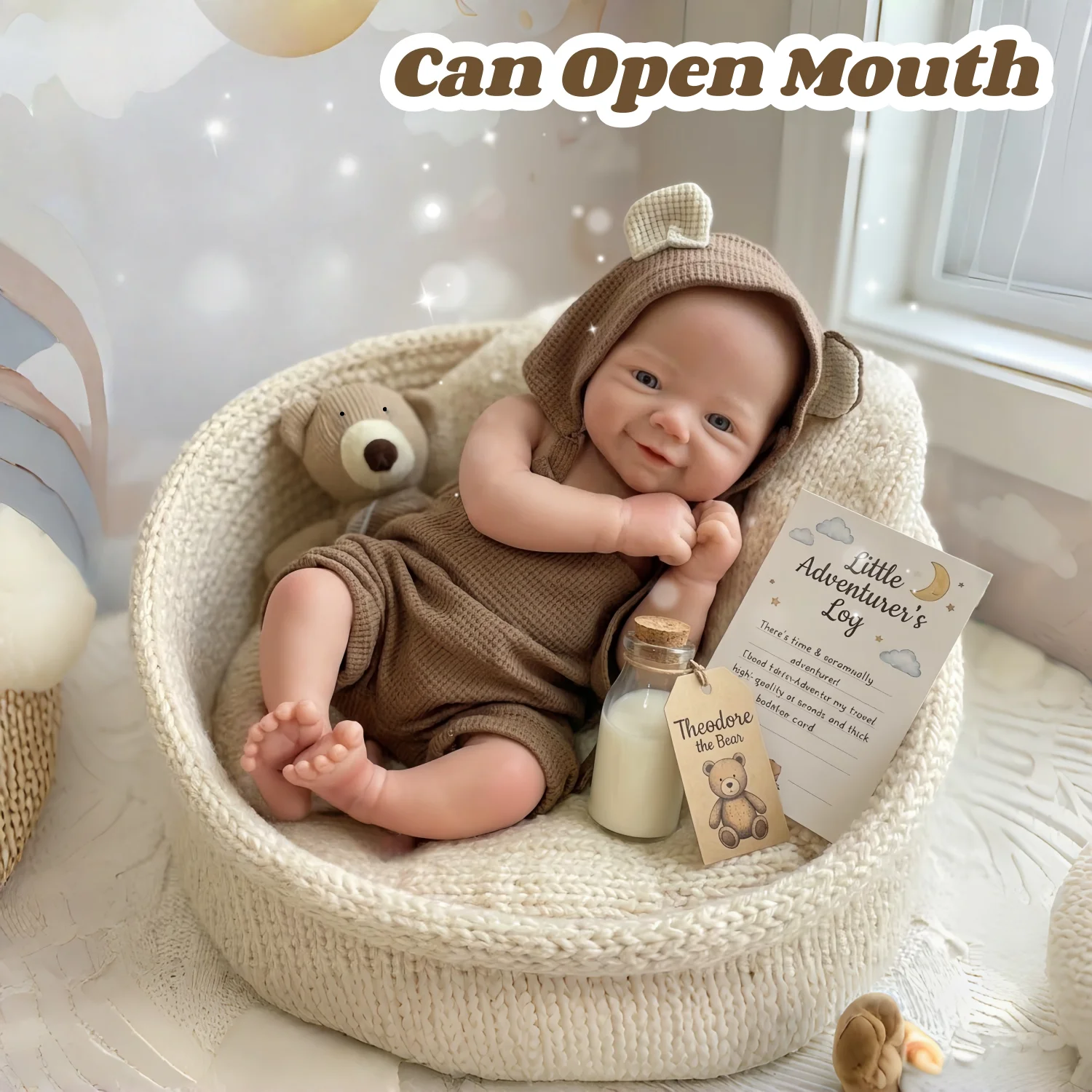 

43-сантиметровая улыбающаяся силиконовая кукла-девочка с лысой головой, уже окрашенная, очень милая, с открывающимся ртом, кукла реборн из силикона, в подарок для дочери