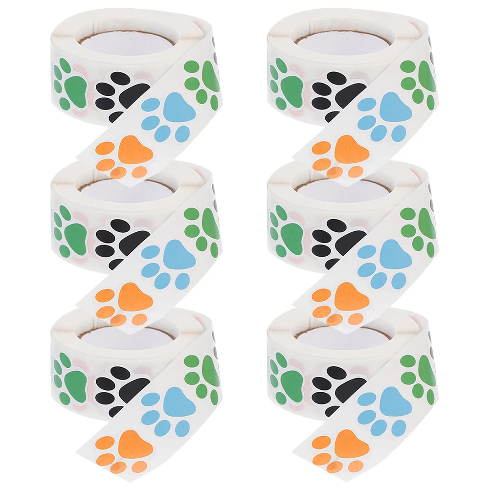 

6 Rolls Animal Paw Stickers Reusable Dog Footprint Decals for Reward System Party Bag Toppers Christmas Gift Tags