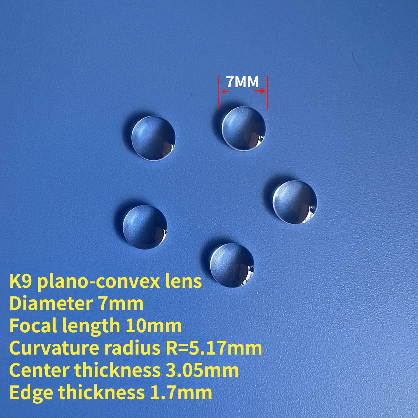 1PC 7mm Diameter Mini Plano-Convex Lens F10mm K9 Optical Glass Focusing Lens Radius of Curvature 5.17mm