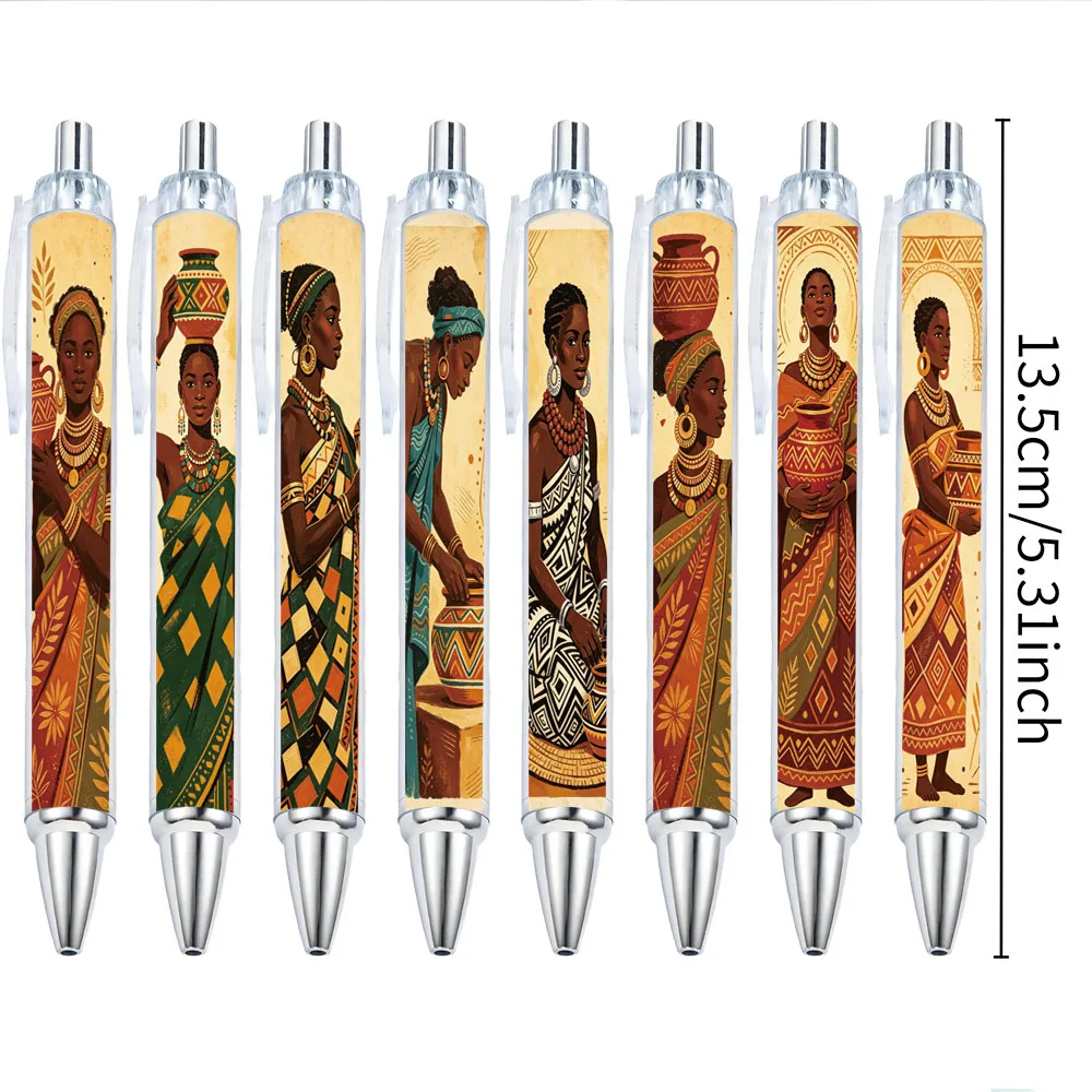 8Pcs African Women-Themed Retractable Ballpoint Pens, Holiday Gift Pens with Random Designs