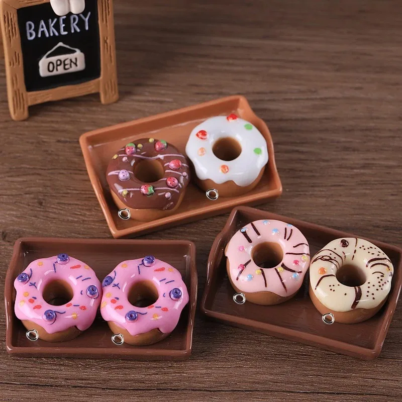10Pcs Sweet Cream Chocolate Donut Resin Charms Simulation Food Doughnut Crafts Pendants for Earrings Keychain DIY Jewelry Make view 5