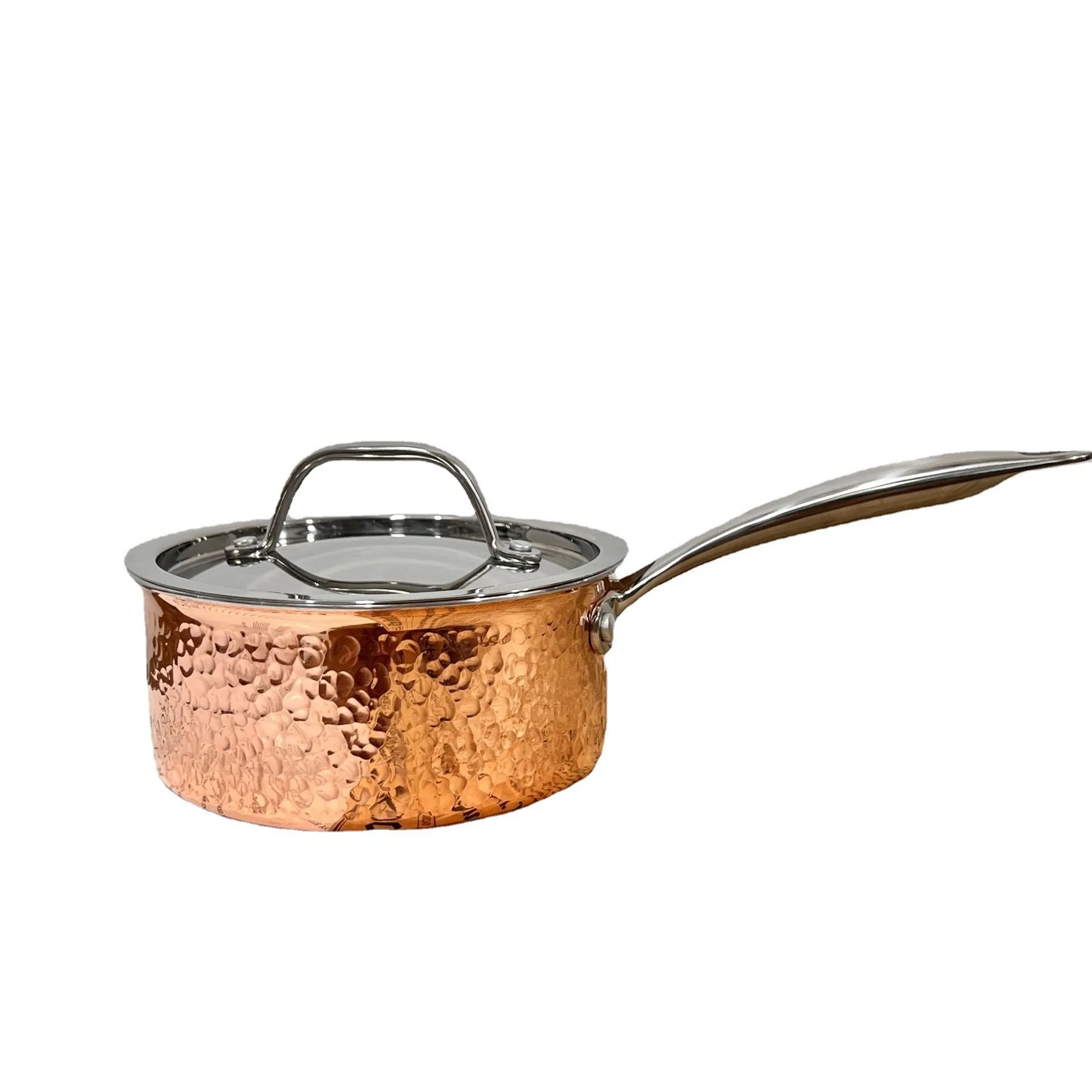 Copper hammer flanging milk pot 16*8cm with lid household baby food supplement small copper pot uncoated non-stick pot.