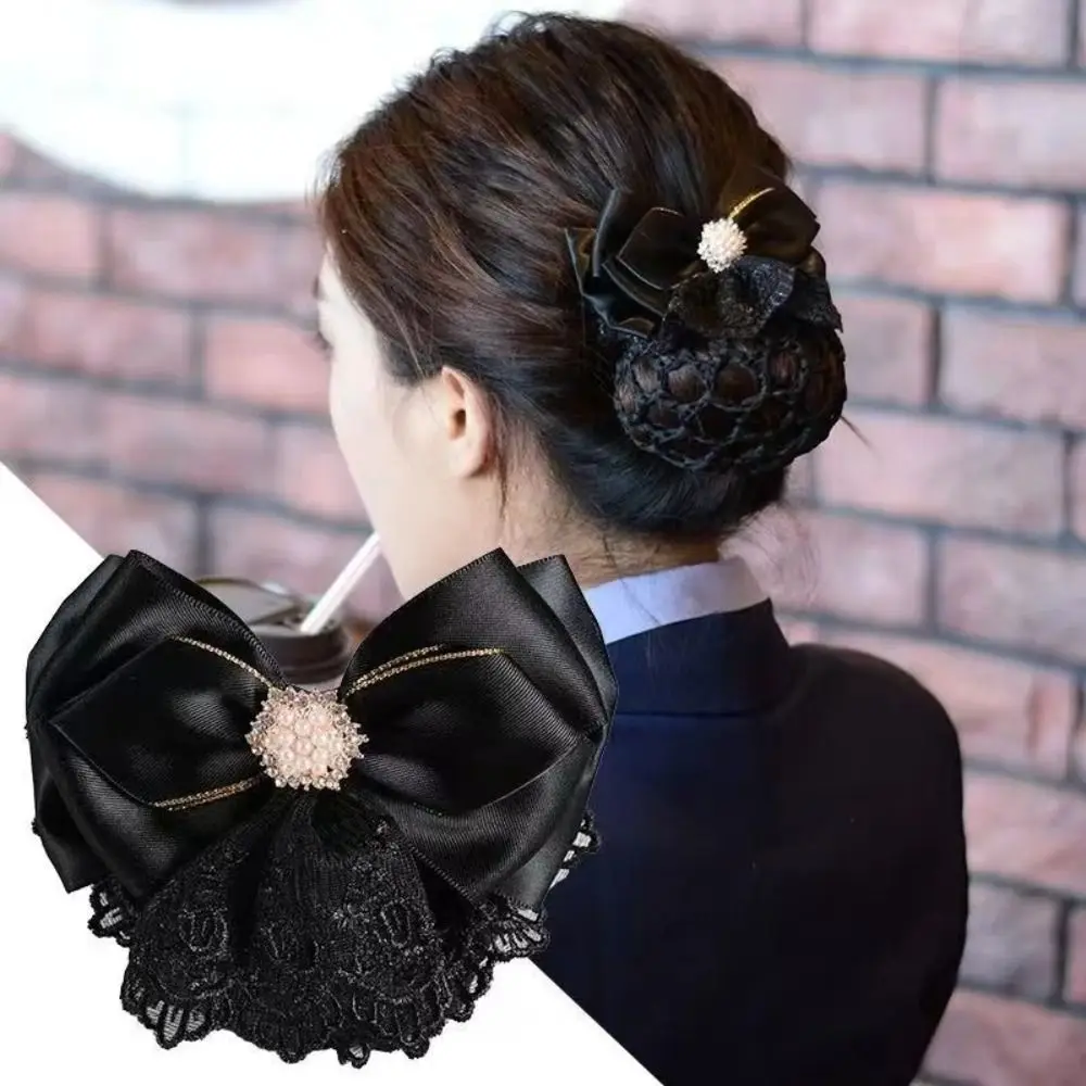 

Elegant Pearl Bowknot Spring Clip Rhinestone Korean Style Bun Snood Ribbon Headwear Nurse Hair Clip Hotel