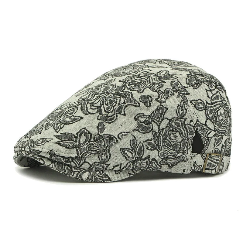 2025 أربعة مواسم البوليستر طباعة موزع الصحف قبعات الرجال قبعة مسطحة النساء الرسام قبعات بيريه 78