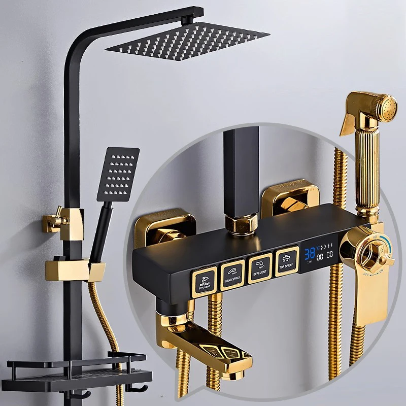 Chrome Digital Bathroom Shower System 10 Inch Stainless Steel Ran Shower Head Brass Bathroom Faucet Thermostatic Bath Shower Set