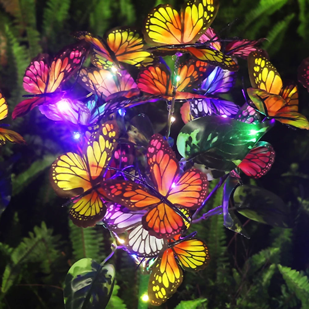2 แพ็คพลังงานแสงอาทิตย์ผีเสื้อ Stake Light ไฟลานกลางแจ้งตกแต่งโคมไฟพลังงานแสงอาทิตย์ที่มีสีสันกันน้ํา Auto On/Off สําหรับ YARD Pathway