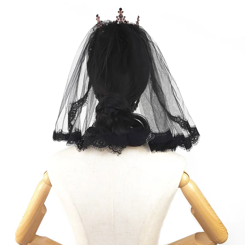 Bridal Veil Wedding Party Halloween Black Veil Vintage Crown Lace Wedding Short Veil Wedding Accessories  Black Veil