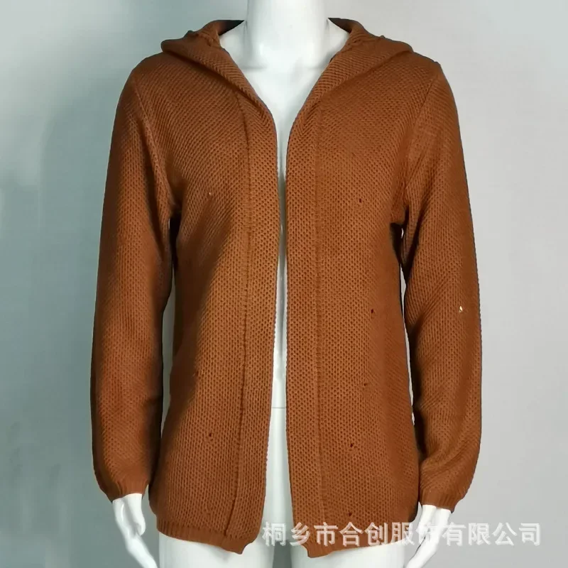 LIBIELIY Men Solid Color Cardigan European And American Style, High-neck, Hooded, Long-sleeved Knitted Sweater Coat For Autumn A