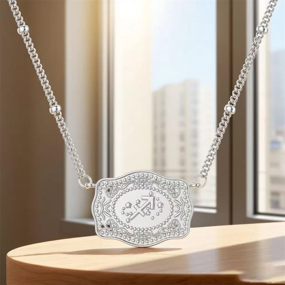 Fashion Horoscope Sign Pendant Necklace Western Embossed Belt Buckle Necklaces Jewelry Gift for Women Accessories