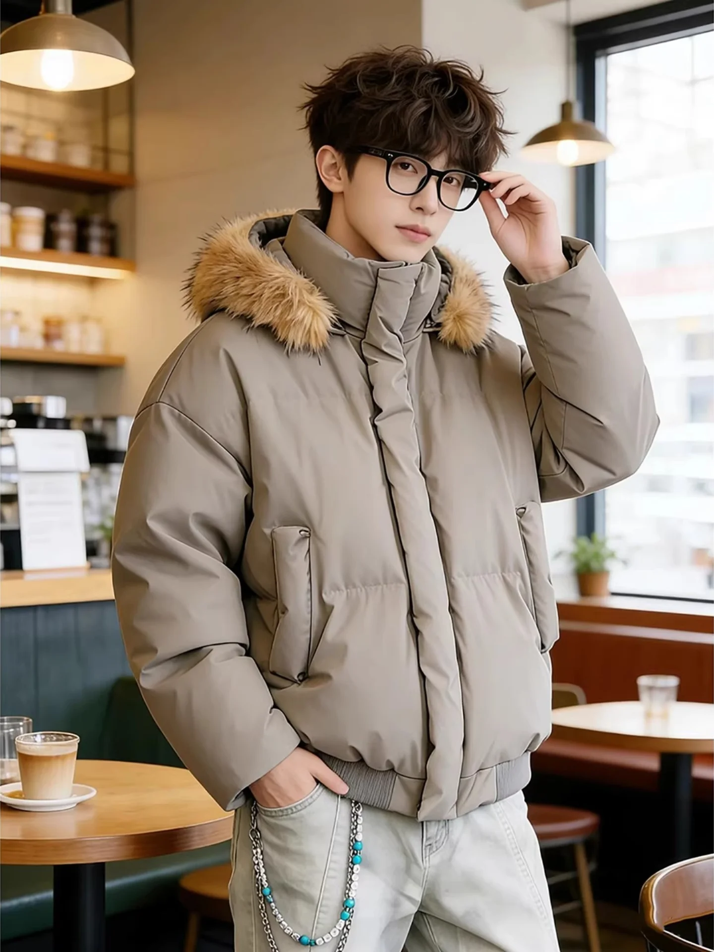 

Мужская зимняя куртка из утолщенной искусственной кожи и хлопка с капюшоном, свободного кроя, модная, молодежная, в американском стиле