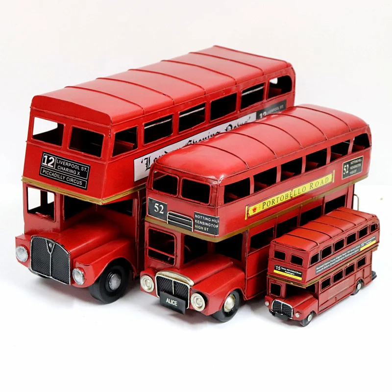 London Double Layer Bus Miniature Model Car Figurines For Home Decoration Children Toys Handcrafts Photograph Props Ornament