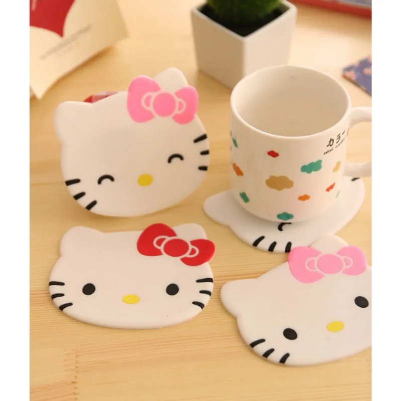 Sanurgente-Dessous de verre Hello Kitty Anime Kawaii, PVC doux, adhésif, anti-brûlure, coussin antidérapant, tasse à thé à la maison, fournitures d'isolation