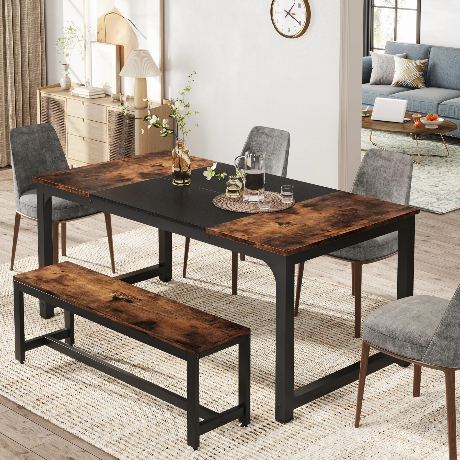 # Wood Black Legs Dining Room Furniture Table And Chairs Dining Table Set