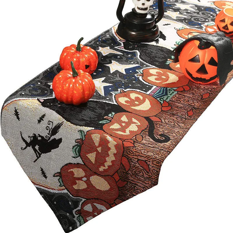 Halloween Table Runner Decoration Placemat Washable Tablecloth Halloween Pumpkin Ghost Dining Table Decoration