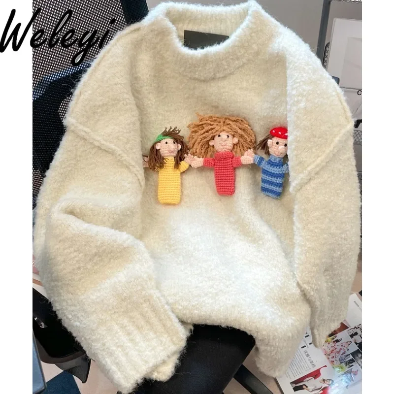 Super Nice Three Dimensional Doll Sweaters Women's 2024 Autumn and Winter New Comfortable Outerwear Soft Glutinous Sweater Tops