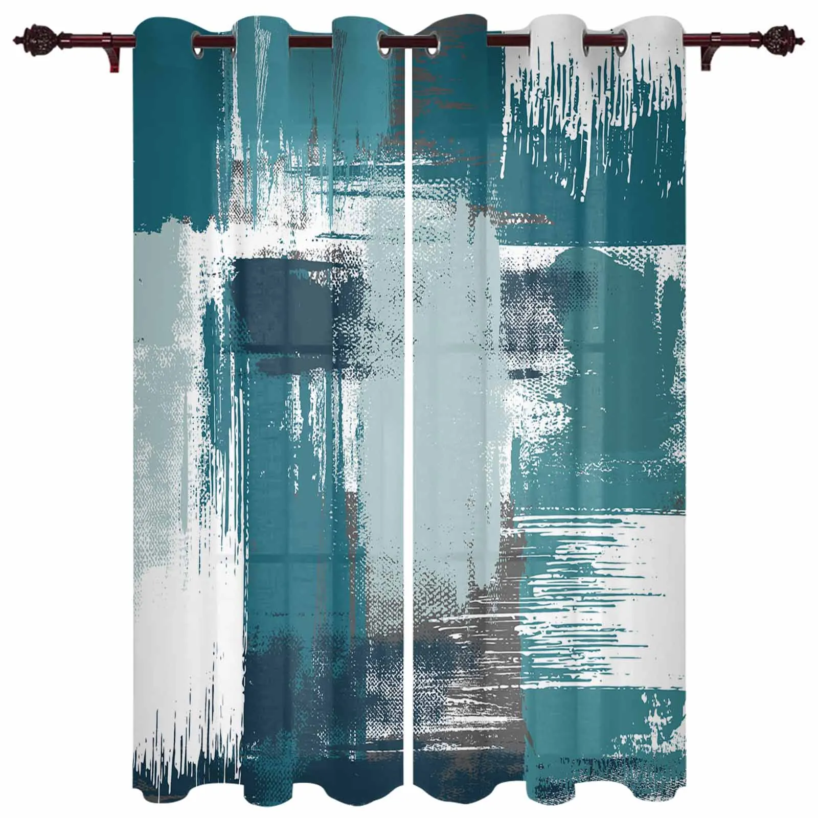 Abstract Oil Painting Blue-Green Modern Hall Curtains for Living Room Bedroom Window Curtains Panels Drapes