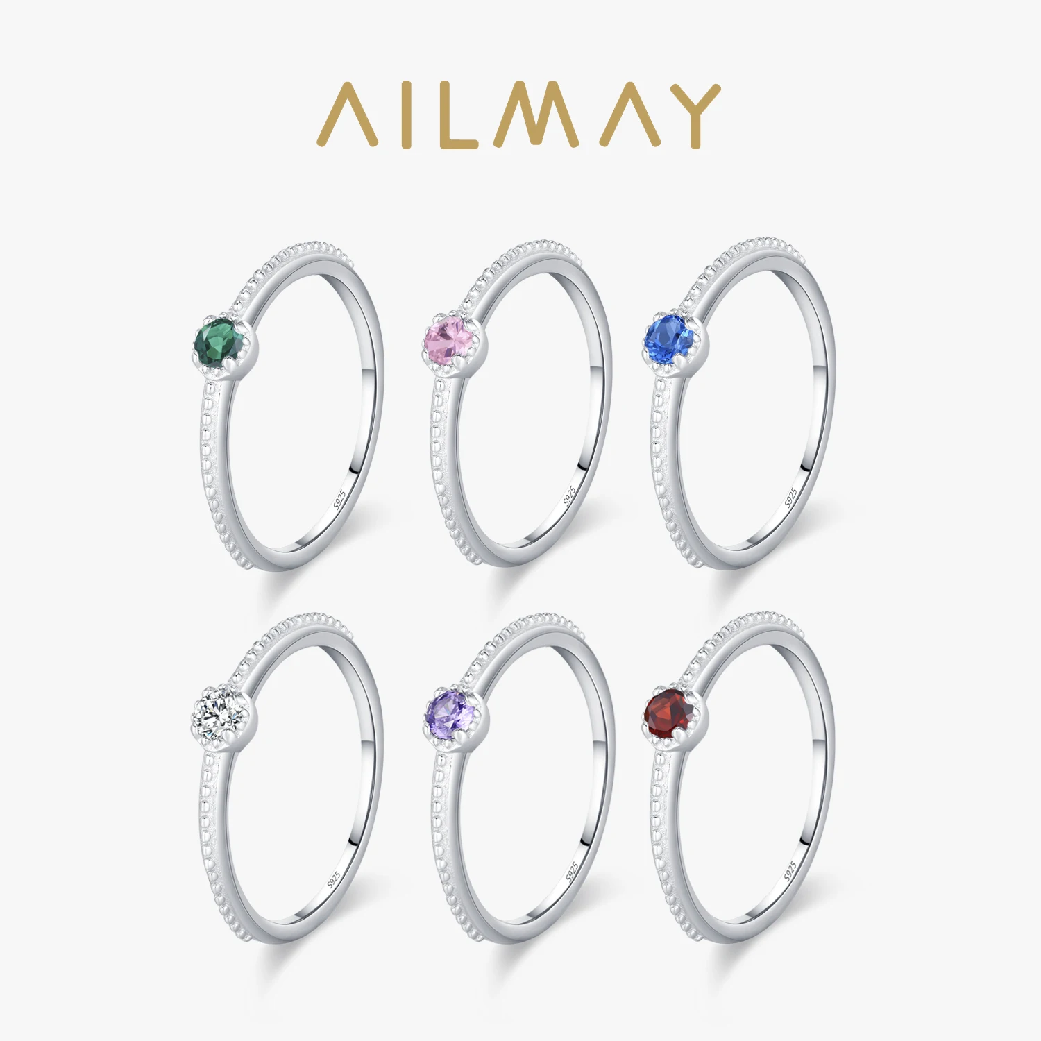 

Ailmay 925 Sterling Silver Round Rainbow Zircon Rings For Women Wedding Engagement Party Colored Jewelry