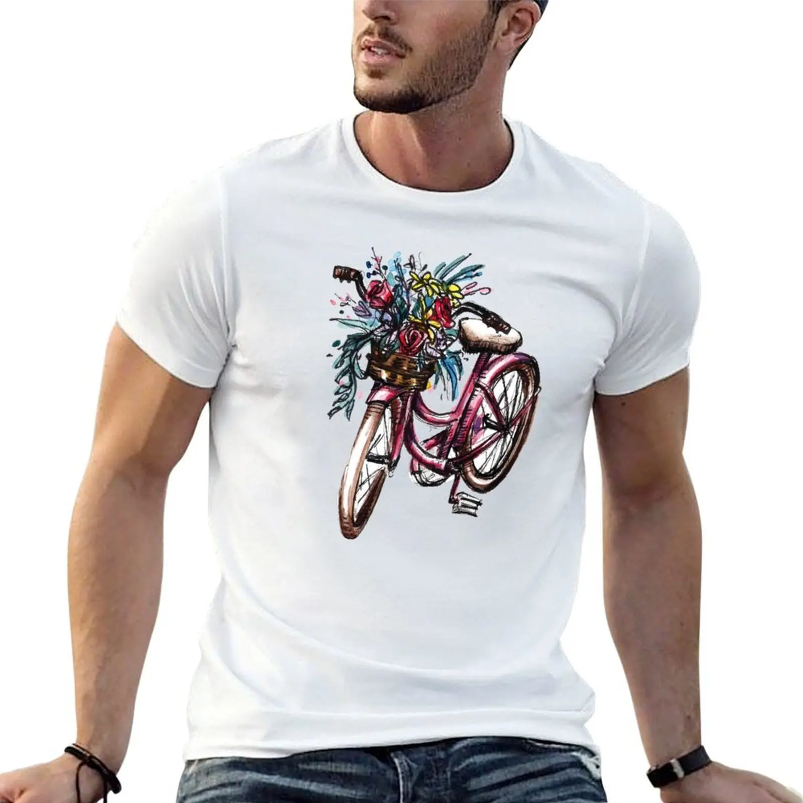 Pink Bike with Flower Basket T-Shirt customs design your own graphics mens t shirt
