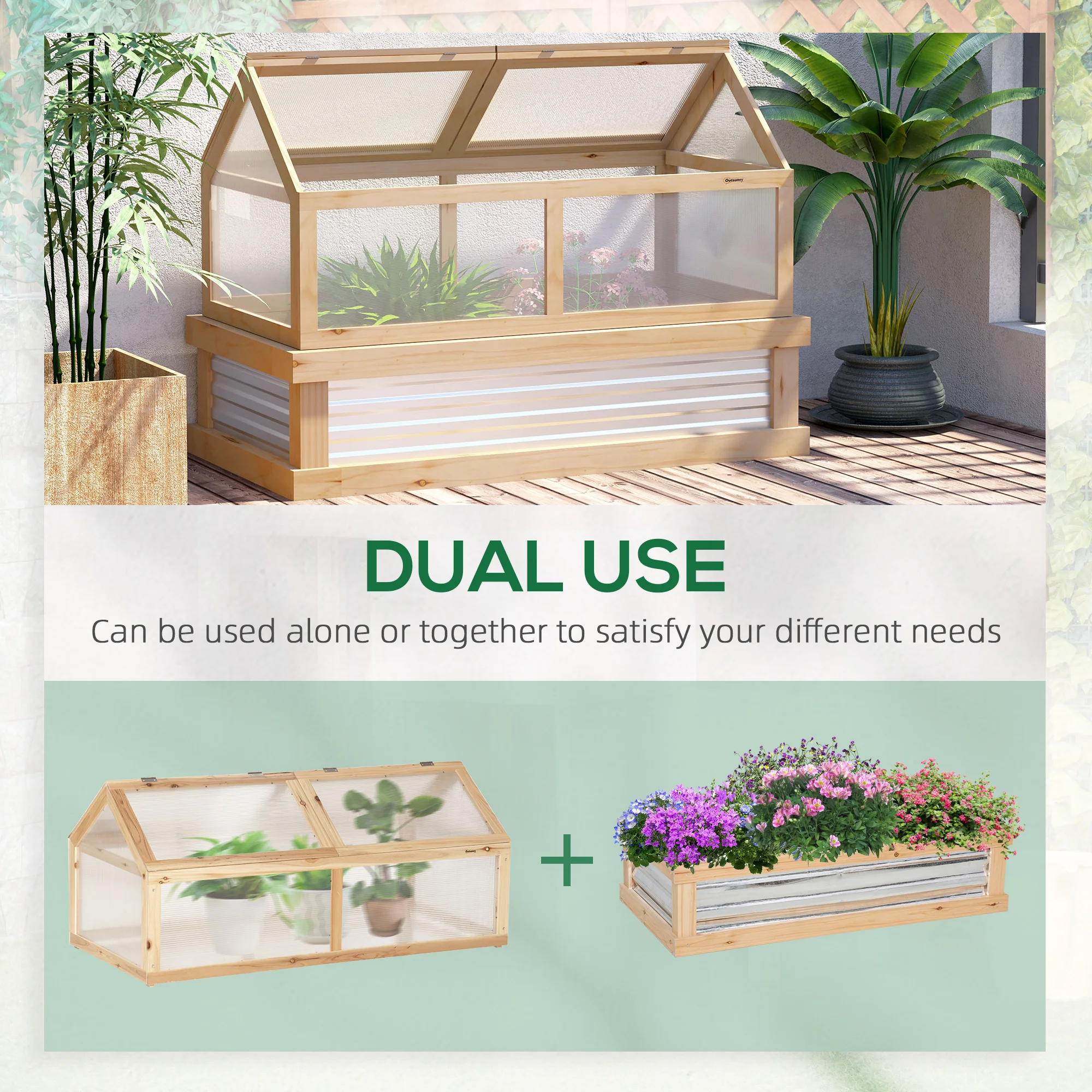 Raised Garden Bed Kit W/ Greenhouse Top Cold Frame Planter Protection Natural