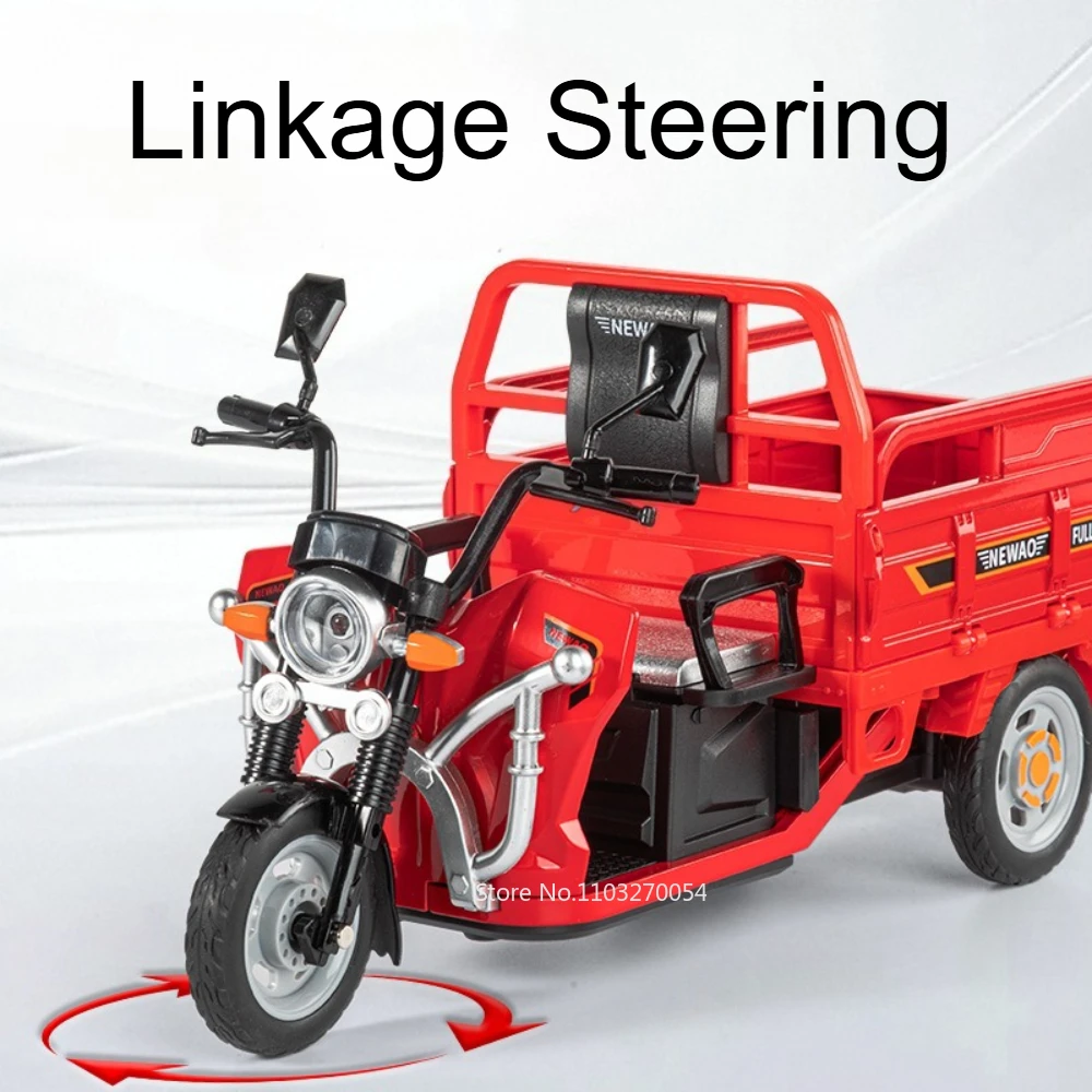 1:12 Scale Alloy Tricycle Motorcycle Model Diecast Car Toys Front Wheel Steering Seat Can Opened Rubber Tire Pull Back Cars Gift