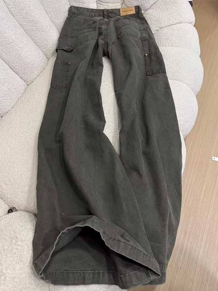 American Retro Waed Large Size Workwear Jeans Loose Slimming Casual Versatile Micro Flared Pants for Men And Women