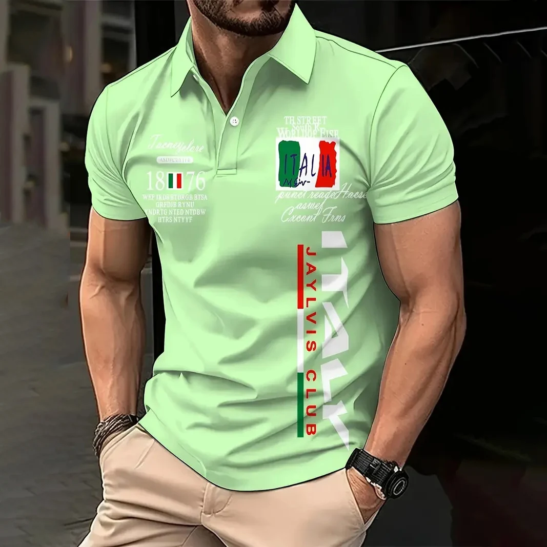 Fashion Men\'s Polo Shirt Italy Graphic Print Summer Short Sleeve Casual Button-Down Tops Oversized Male Clothing Golf T-Shirt