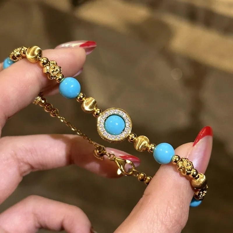 Turquoise bracelets for women Creative new in light luxury retro Cat eye shaped round bead blue bangles fashion jewelry