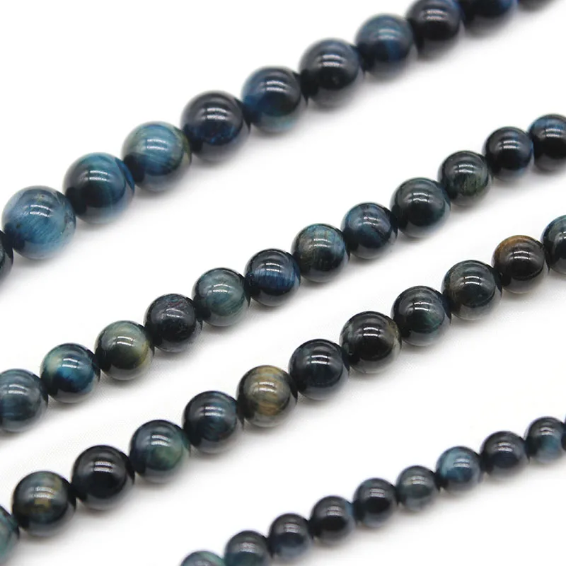 Natural Stone Dark Blue Tiger Eye Round Loose Spacer Beads 6-10mm For Jewelry Making DIY Charm Bracelet Necklace Accessories