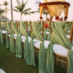 10PCS Sage Green Chiffon Chair Sashes Setting, 30x270cm Sheer Vintage Birthday Party Festival Wedding Aisle Decor