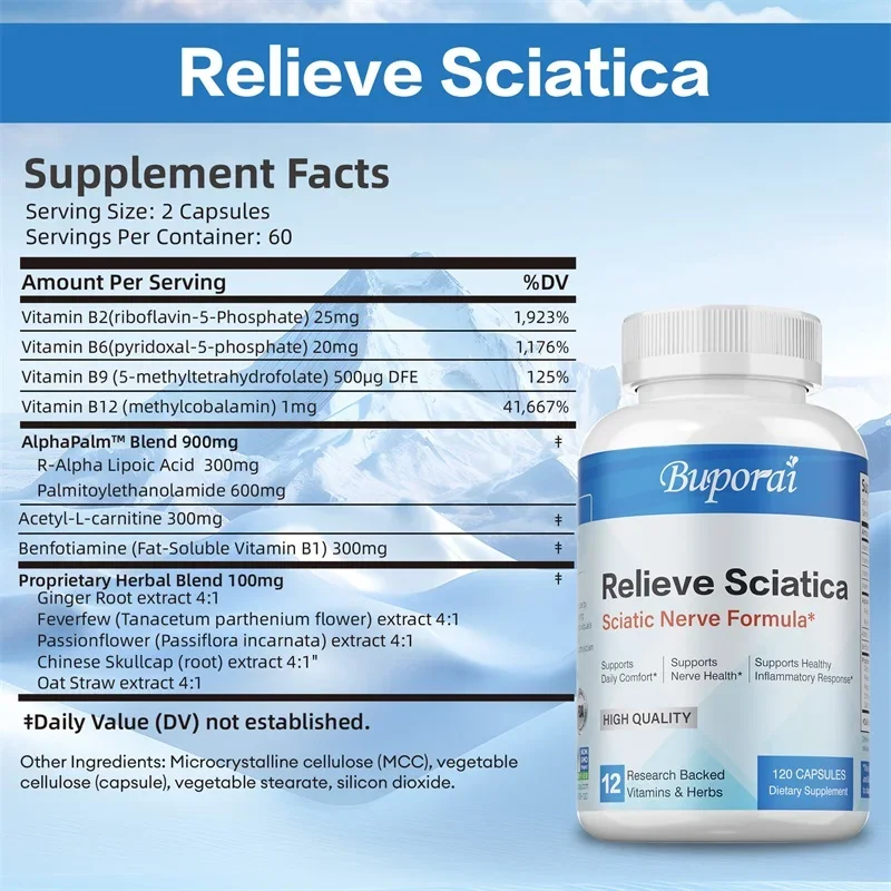 Relieve Sciatica Capsules - Help Joint Health,Restore Mobility, Promote Sleep,Support Nerve & Bone Health - 120 Capsules