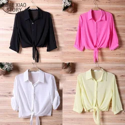 2024 Summer Half Sleeve Buttoned Up Shirt Women's Coat Female Sun Protection All-match Thin Short Sleeve Chiffon Cardigan 13556