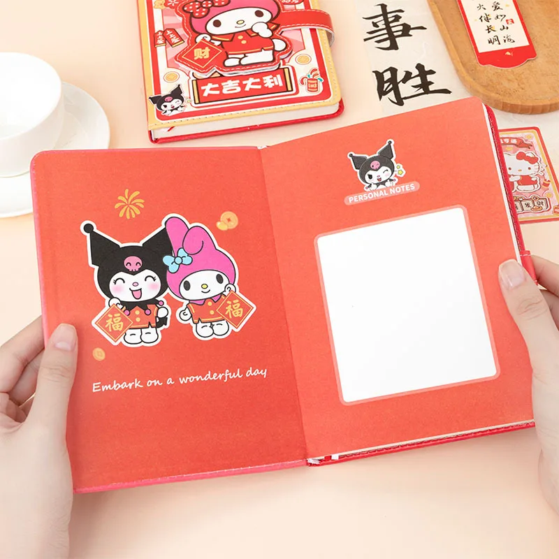 Sanrio Notebook Kuromi New Year Leather Magnetic Buckle Notebook Children\'s Girl Melody Spring Festival Gift Handbook