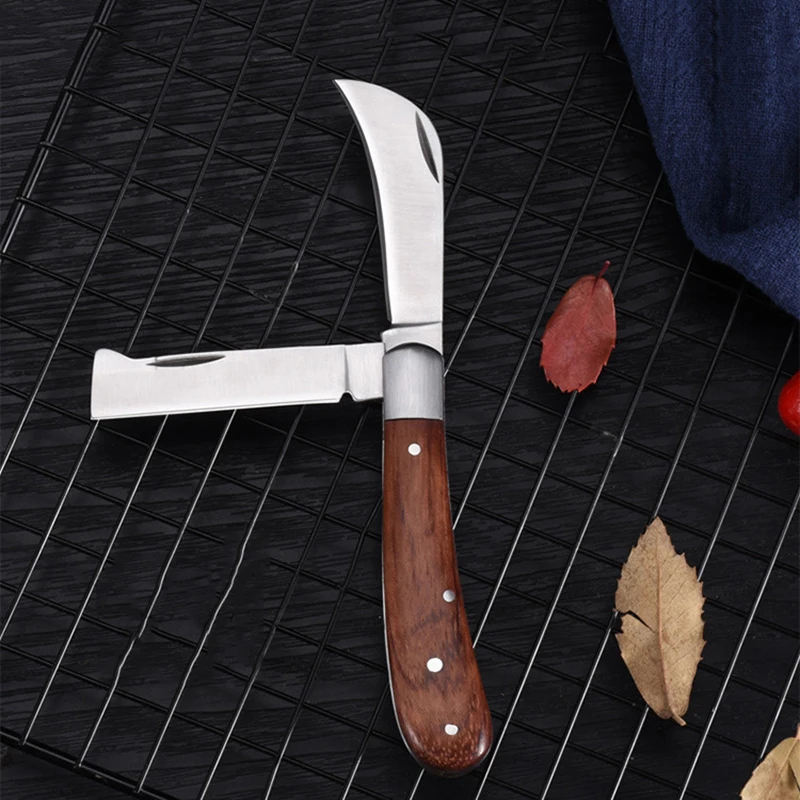 Garden Grafting Knife Stainless Steel Mushroom Electrician Folding Pocket Knife EDC Hand Tools Wooden Handle Camping Gadgets