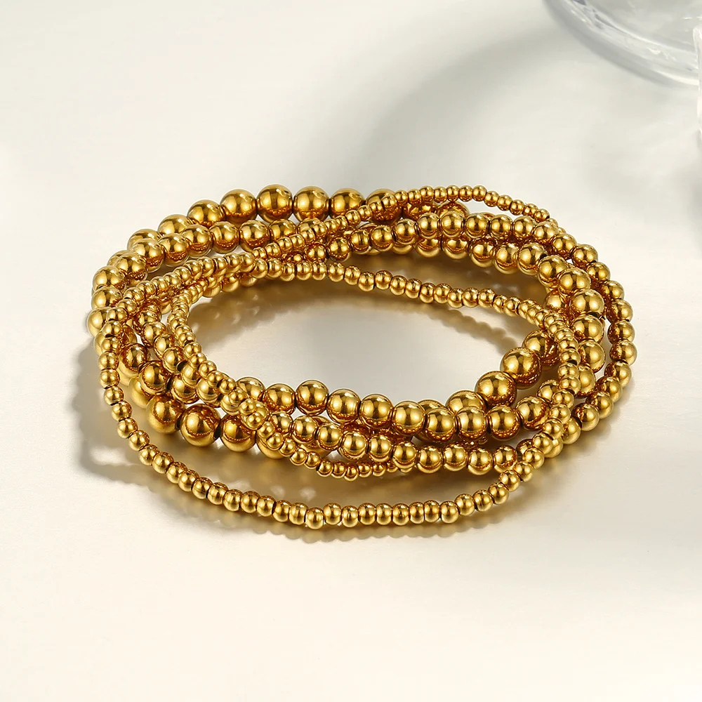 Stainless Steel Elastic Strand Beads Bracelets Bangles For Woman Waterproof Beaded Chain Bracelet 21cm