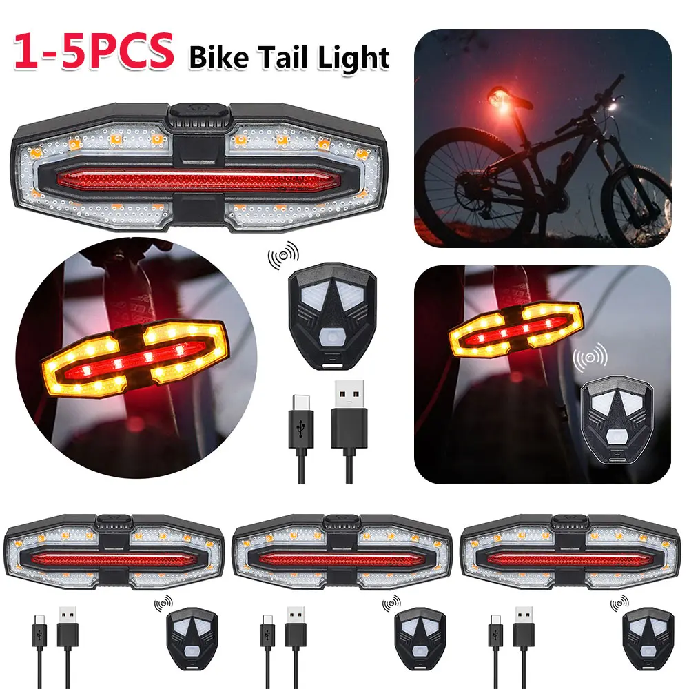 Rechargeable Bike Tail Light with Turn Signals Warning Bike Lights Wireless Remote Control Cycling Back Light for Night Riding