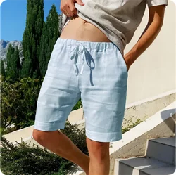 New Men's Large Lightweight Cotton Linen Shorts Pants Male Summer Breathable Solid Color Linen Trousers Fitness Streetwear S-3XL