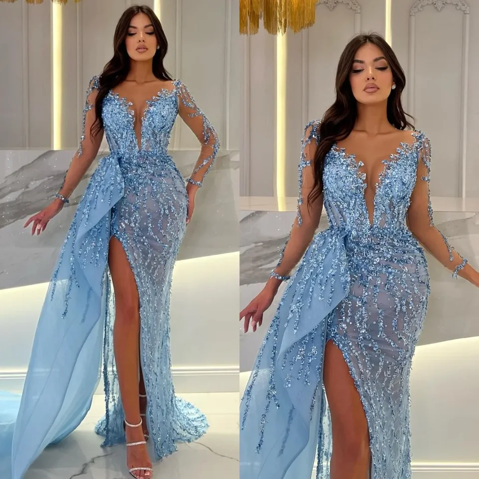 Elegant V Neck Blue Mermaid Evening Dress,Party Prom Dress cc2633