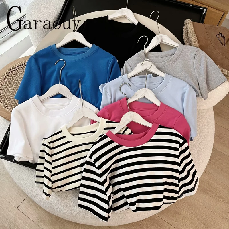 Garaouy 2024 Summer Women Simple Basic Round Neck Short Sleeve T Shirt Female Casual Versatile 8 Colors Tees Classic Tshirt Tops