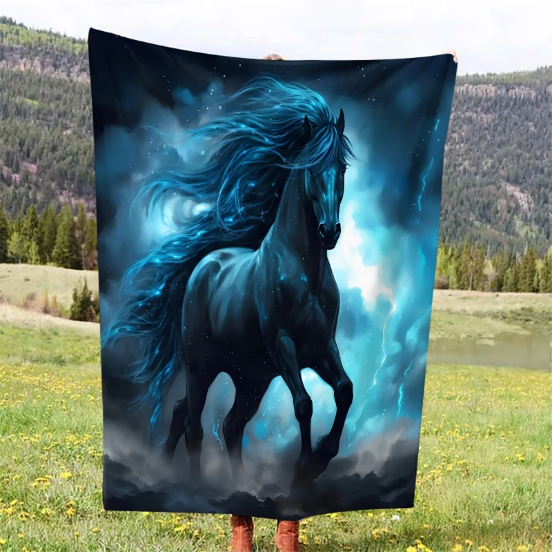 Nebula Dark Black Horse Oil Art Throw Blanket,Soft Bed,Couch Layer,Birthday Anniversary Home Casual Tribute